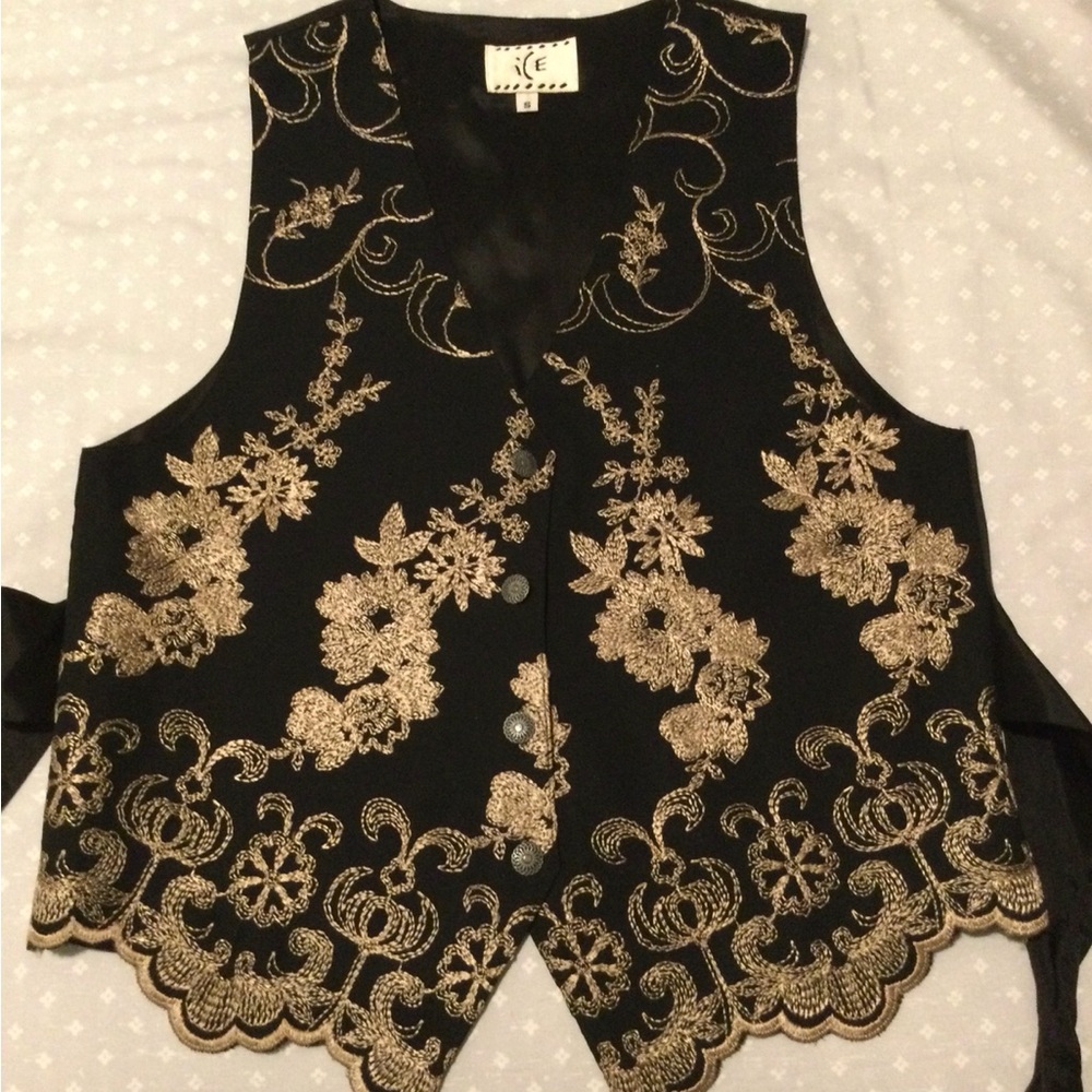 Black Vest with Gold Embroidery
